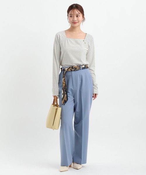 Andemiu（アンデミュウ）の「スカーフベルトつきストレートパンツ653134（スラックス・レディース・ネイビー/ベージュ/グレイッシュブルー・MEDIUM/SMALL）」の15枚目の写真