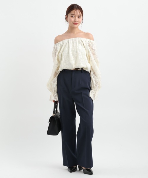 Andemiu（アンデミュウ）の「スカーフベルトつきストレートパンツ653134（スラックス・レディース・ネイビー/ベージュ/グレイッシュブルー・MEDIUM/SMALL）」の18枚目の写真