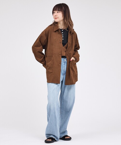 Rouge vif la cle（ルージュヴィフラクレ）の「【LE MELANGE/ル・メランジュ】ECOスウェードシャツジャケット/フェイクレザー【WEB限定】（ブルゾン・レディース・ブラウン・フリー）」の2枚目の写真