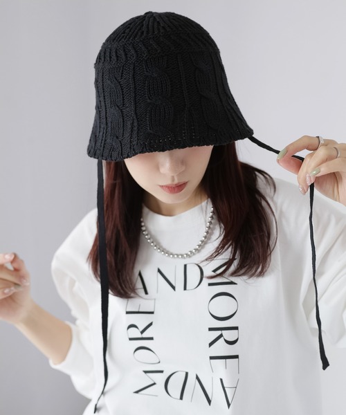 Riberry（リベリー）の「透かし編みニットバケハ（ハット・レディース・アイボリー/ブラック/グレイッシュベージュ・FREE）」の6枚目の写真