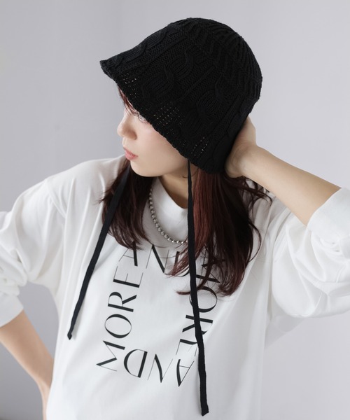 Riberry（リベリー）の「透かし編みニットバケハ（ハット・レディース・アイボリー/ブラック/グレイッシュベージュ・FREE）」の7枚目の写真