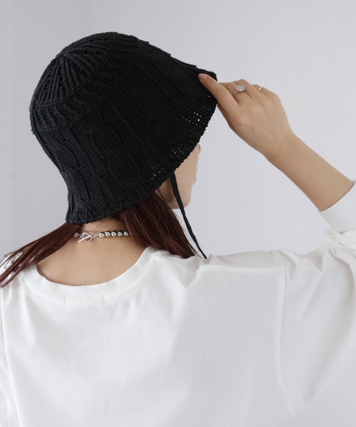 Riberry（リベリー）の「透かし編みニットバケハ（ハット・レディース・アイボリー/ブラック/グレイッシュベージュ・FREE）」の18枚目の写真