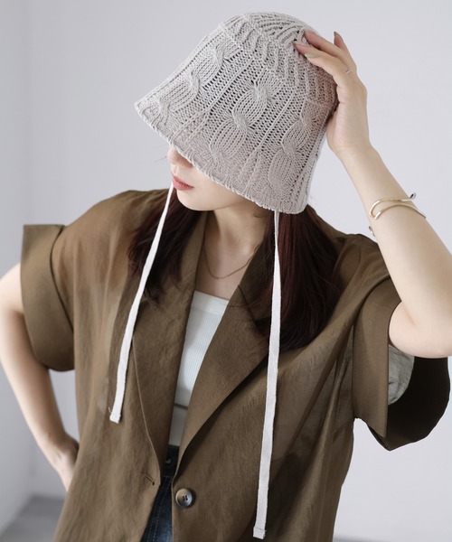 Riberry（リベリー）の「透かし編みニットバケハ（ハット・レディース・アイボリー/ブラック/グレイッシュベージュ・FREE）」の19枚目の写真