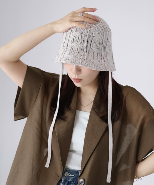 Riberry（リベリー）の「透かし編みニットバケハ（ハット・レディース・アイボリー/ブラック/グレイッシュベージュ・FREE）」の20枚目の写真