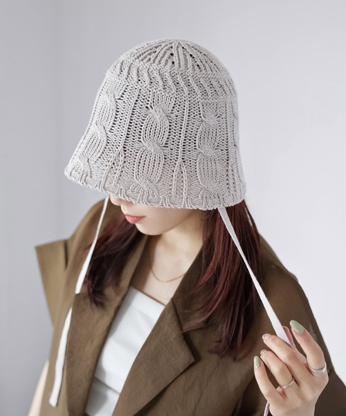Riberry（リベリー）の「透かし編みニットバケハ（ハット・レディース・アイボリー/ブラック/グレイッシュベージュ・FREE）」の21枚目の写真
