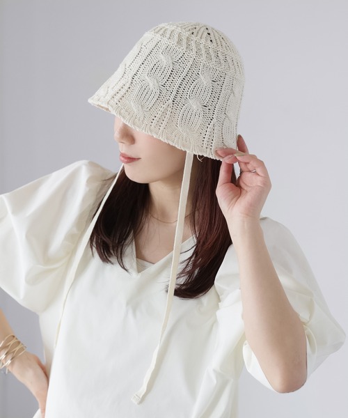 Riberry（リベリー）の「透かし編みニットバケハ（ハット・レディース・アイボリー/ブラック/グレイッシュベージュ・FREE）」の11枚目の写真