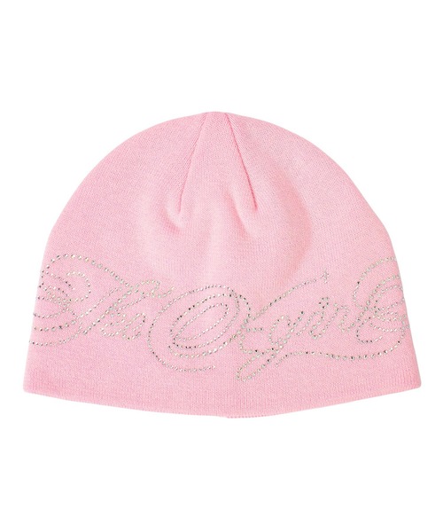 X-girl(エックスガール)の「RHINESTONE DECORATIVE SCRIPT LOGO BEANIE(ニットキャップ/ビーニー・レディース・ホワイト/ブラック/ピンク・ONE SIZE)」の3枚目の写真