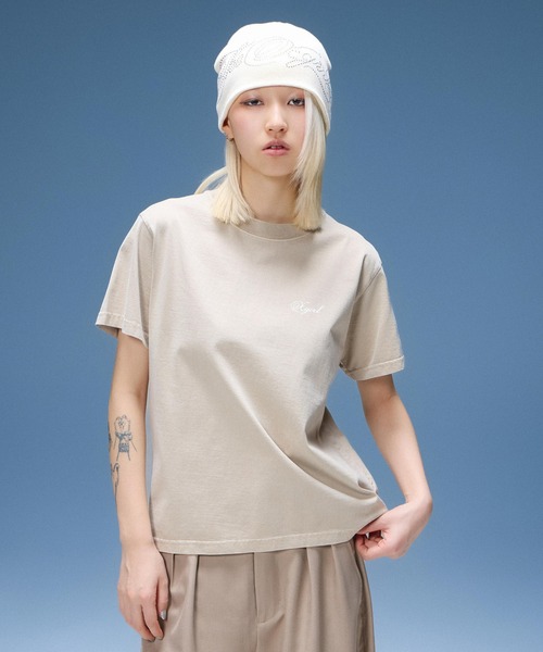 X-girl(エックスガール)の「RHINESTONE DECORATIVE SCRIPT LOGO BEANIE(ニットキャップ/ビーニー・レディース・ホワイト/ブラック/ピンク・ONE SIZE)」の4枚目の写真