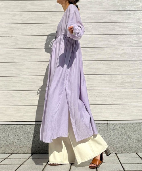 Q（キュー）の「ガウンギャザーワンピース（ワンピース・レディース・ラベンダー/ライトグレー・MEDIUM）」の18枚目の写真