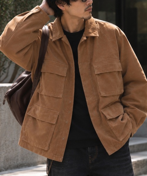 ARMY TWILL(アーミーツイル)の「【ARMY TWILL】Vegan Leather Jacket / レザーファティーグジャケット(ミリタリージャケット・メンズ・ベージュ/ブラック・M/L)」の2枚目の写真