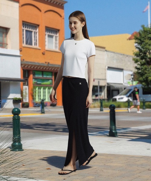 Hurley (ハーレー)の「【Hurley:ハーレー】レディーススリットロングスカート リブニットスカート RIB KNIT SKIRT(スカート・レディース・カーキブラウン/ヘザーグレー/ブラック・SMALL/MEDIUM/LARGE)」の1枚目の写真