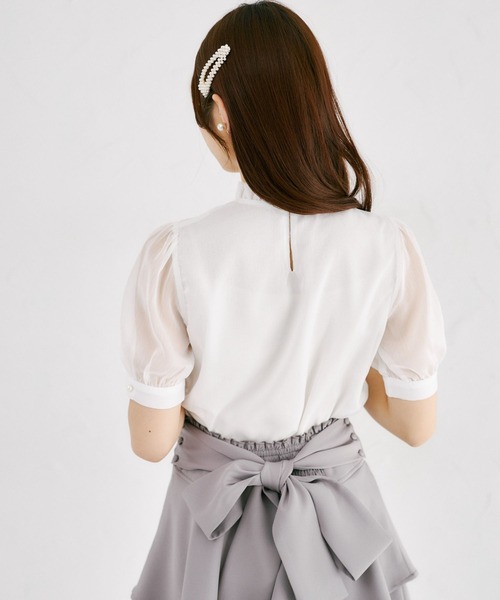 Suyunn（スユン）の「リボン付きパールビジュー×フラワーレースブラウス（シャツ/ブラウス・レディース・ホワイト/ピンク・M）」の7枚目の写真