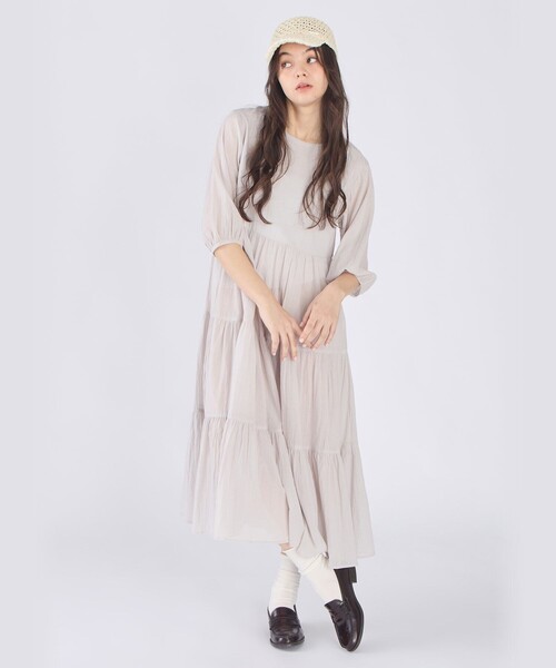セール】コットン シフォン ティアード ワンピース（ワンピース）｜To