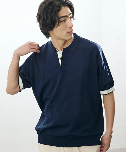 FREAK'S STORE（フリークスストア）の「限定展開 Relax Fit リラックスフィット クールタッチ 配色 ニットポロシャツ（ポロシャツ・メンズ・ブラック/チャコールグレー/ブラウン/ネイビー・MEDIUM/LARGE）」の4枚目の写真