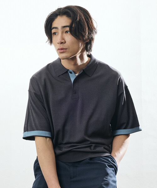 FREAK'S STORE（フリークスストア）の「限定展開 Relax Fit リラックスフィット クールタッチ 配色 ニットポロシャツ（ポロシャツ・メンズ・ブラック/チャコールグレー/ブラウン/ネイビー・MEDIUM/LARGE）」の3枚目の写真