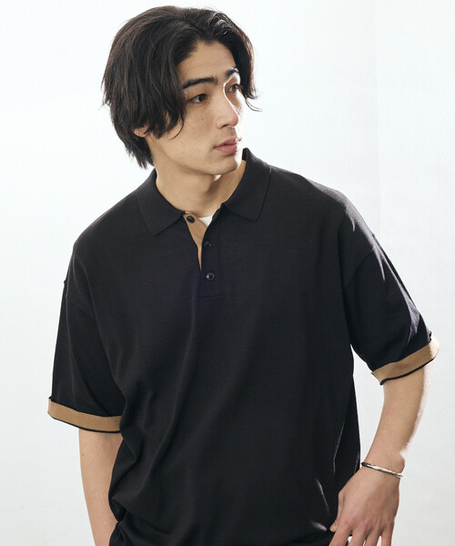 FREAK'S STORE（フリークスストア）の「限定展開 Relax Fit リラックスフィット クールタッチ 配色 ニットポロシャツ（ポロシャツ・メンズ・ブラック/チャコールグレー/ブラウン/ネイビー・MEDIUM/LARGE）」の2枚目の写真