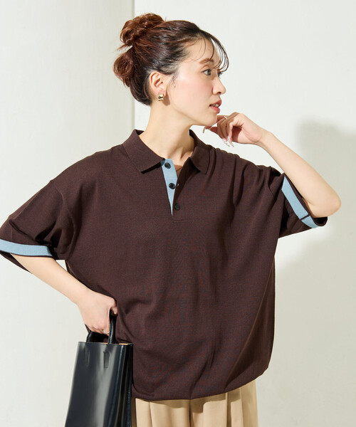 FREAK'S STORE（フリークスストア）の「限定展開 Relax Fit リラックスフィット クールタッチ 配色 ニットポロシャツ（ポロシャツ・メンズ・ブラック/チャコールグレー/ブラウン/ネイビー・MEDIUM/LARGE）」の21枚目の写真