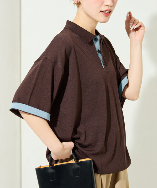 FREAK'S STORE（フリークスストア）の「限定展開 Relax Fit リラックスフィット クールタッチ 配色 ニットポロシャツ（ポロシャツ・メンズ・ブラック/チャコールグレー/ブラウン/ネイビー・MEDIUM/LARGE）」の22枚目の写真