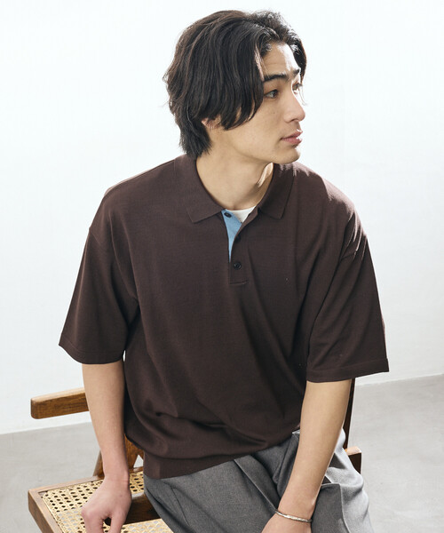FREAK'S STORE（フリークスストア）の「限定展開 Relax Fit リラックスフィット クールタッチ 配色 ニットポロシャツ（ポロシャツ・メンズ・ブラック/チャコールグレー/ブラウン/ネイビー・MEDIUM/LARGE）」の15枚目の写真