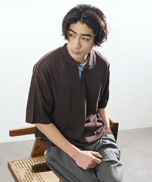 FREAK'S STORE（フリークスストア）の「限定展開 Relax Fit リラックスフィット クールタッチ 配色 ニットポロシャツ（ポロシャツ・メンズ・ブラック/チャコールグレー/ブラウン/ネイビー・MEDIUM/LARGE）」の16枚目の写真