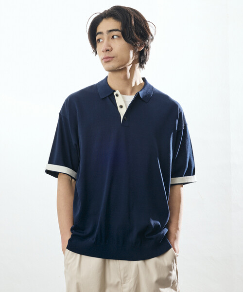FREAK'S STORE（フリークスストア）の「限定展開 Relax Fit リラックスフィット クールタッチ 配色 ニットポロシャツ（ポロシャツ・メンズ・ブラック/チャコールグレー/ブラウン/ネイビー・MEDIUM/LARGE）」の17枚目の写真