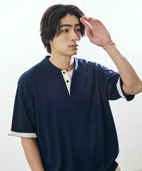 FREAK'S STORE（フリークスストア）の「限定展開 Relax Fit リラックスフィット クールタッチ 配色 ニットポロシャツ（ポロシャツ・メンズ・ブラック/チャコールグレー/ブラウン/ネイビー・MEDIUM/LARGE）」の9枚目の写真