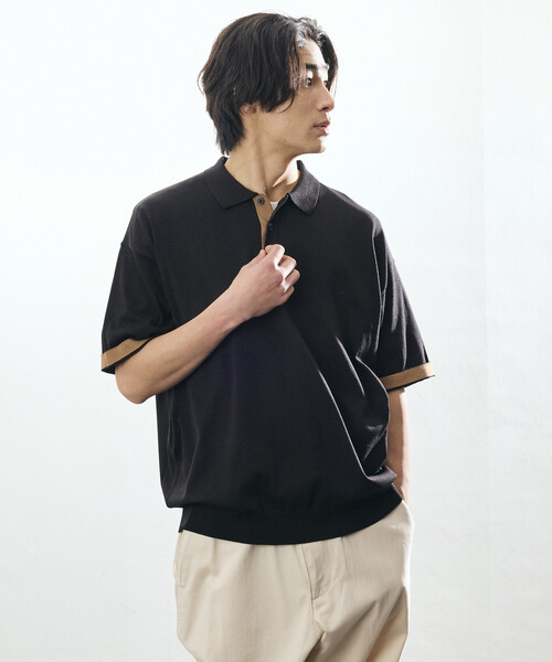 FREAK'S STORE（フリークスストア）の「限定展開 Relax Fit リラックスフィット クールタッチ 配色 ニットポロシャツ（ポロシャツ・メンズ・ブラック/チャコールグレー/ブラウン/ネイビー・MEDIUM/LARGE）」の11枚目の写真
