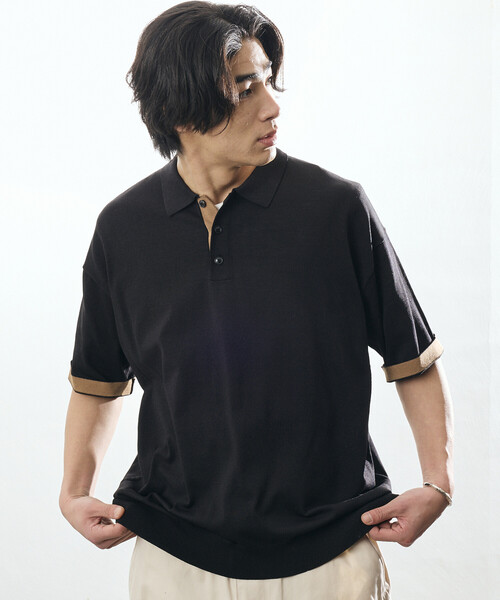 FREAK'S STORE（フリークスストア）の「限定展開 Relax Fit リラックスフィット クールタッチ 配色 ニットポロシャツ（ポロシャツ・メンズ・ブラック/チャコールグレー/ブラウン/ネイビー・MEDIUM/LARGE）」の12枚目の写真