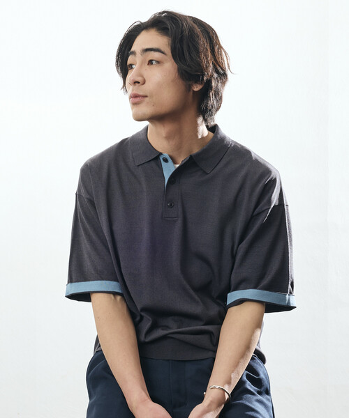 FREAK'S STORE（フリークスストア）の「限定展開 Relax Fit リラックスフィット クールタッチ 配色 ニットポロシャツ（ポロシャツ・メンズ・ブラック/チャコールグレー/ブラウン/ネイビー・MEDIUM/LARGE）」の14枚目の写真
