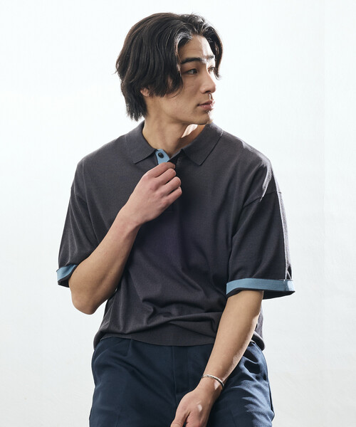 FREAK'S STORE（フリークスストア）の「限定展開 Relax Fit リラックスフィット クールタッチ 配色 ニットポロシャツ（ポロシャツ・メンズ・ブラック/チャコールグレー/ブラウン/ネイビー・MEDIUM/LARGE）」の5枚目の写真