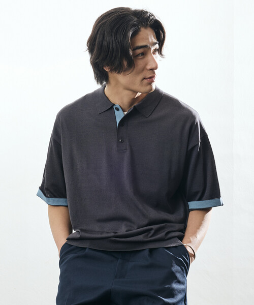 FREAK'S STORE（フリークスストア）の「限定展開 Relax Fit リラックスフィット クールタッチ 配色 ニットポロシャツ（ポロシャツ・メンズ・ブラック/チャコールグレー/ブラウン/ネイビー・MEDIUM/LARGE）」の6枚目の写真