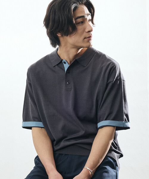 FREAK'S STORE（フリークスストア）の「限定展開 Relax Fit リラックスフィット クールタッチ 配色 ニットポロシャツ（ポロシャツ・メンズ・ブラック/チャコールグレー/ブラウン/ネイビー・MEDIUM/LARGE）」の7枚目の写真