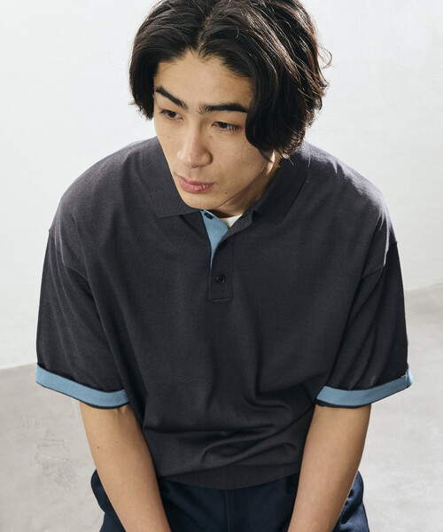 FREAK'S STORE（フリークスストア）の「限定展開 Relax Fit リラックスフィット クールタッチ 配色 ニットポロシャツ（ポロシャツ・メンズ・ブラック/チャコールグレー/ブラウン/ネイビー・MEDIUM/LARGE）」の8枚目の写真