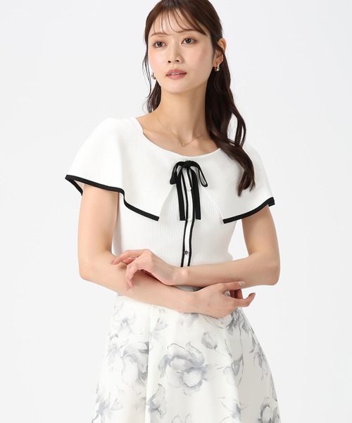 MISCH MASCH（ミッシュマッシュ）の「2026春夏新作 配色ケープリボンニット（ニット/セーター・レディース・グリーン/レッド/ホワイト/ブラック・ﾌﾘ-）」の13枚目の写真