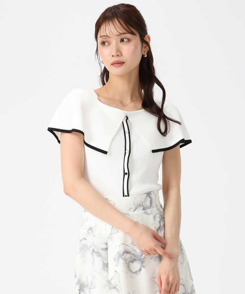MISCH MASCH（ミッシュマッシュ）の「2026春夏新作 配色ケープリボンニット（ニット/セーター・レディース・グリーン/レッド/ホワイト/ブラック・ﾌﾘ-）」の11枚目の写真