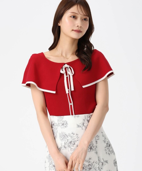 MISCH MASCH（ミッシュマッシュ）の「2026春夏新作 配色ケープリボンニット（ニット/セーター・レディース・グリーン/レッド/ホワイト/ブラック・ﾌﾘ-）」の6枚目の写真