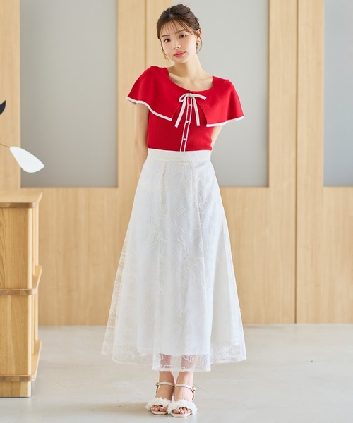 MISCH MASCH（ミッシュマッシュ）の「2026春夏新作 配色ケープリボンニット（ニット/セーター・レディース・グリーン/レッド/ホワイト/ブラック・ﾌﾘ-）」の9枚目の写真