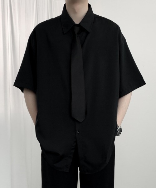 link lot(リンクロット)の「【2点セット】ネクタイ付きトロミシャツ(シャツ/ブラウス・メンズ・ブラック/ホワイト・M/L)」の12枚目の写真