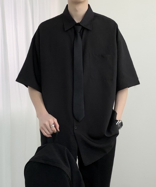 link lot(リンクロット)の「【2点セット】ネクタイ付きトロミシャツ(シャツ/ブラウス・メンズ・ブラック/ホワイト・M/L)」の6枚目の写真