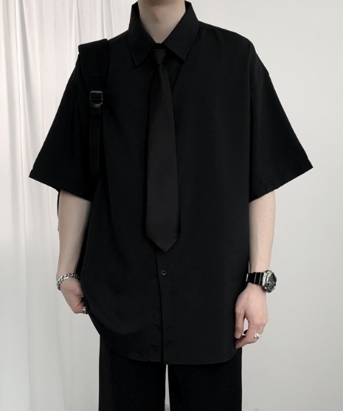 link lot(リンクロット)の「【2点セット】ネクタイ付きトロミシャツ(シャツ/ブラウス・メンズ・ブラック/ホワイト・M/L)」の7枚目の写真