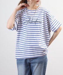 BRODIAEA ボーダーロゴプリント半袖Tシャツ 日本製