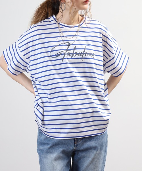 BRODIAEA(ブローディア)の「BRODIAEA ボーダーロゴプリント半袖Tシャツ 日本製(Tシャツ/カットソー・レディース・ブルー/グレー/ダークネイビー・40)」の13枚目の写真