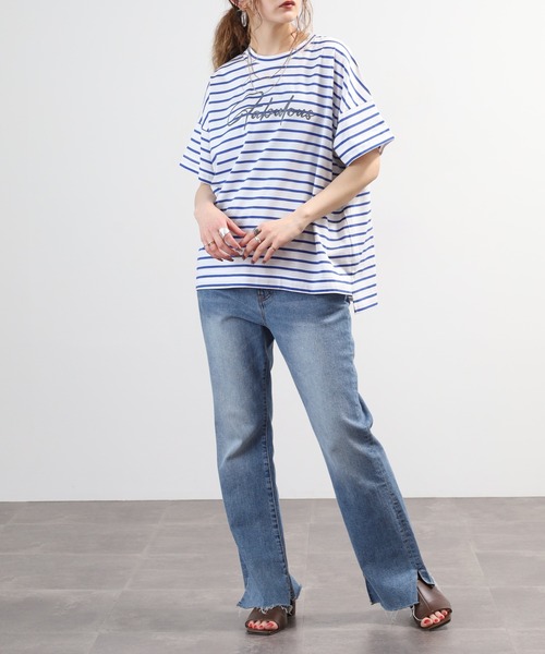 BRODIAEA(ブローディア)の「BRODIAEA ボーダーロゴプリント半袖Tシャツ 日本製(Tシャツ/カットソー・レディース・ブルー/グレー/ダークネイビー・40)」の16枚目の写真