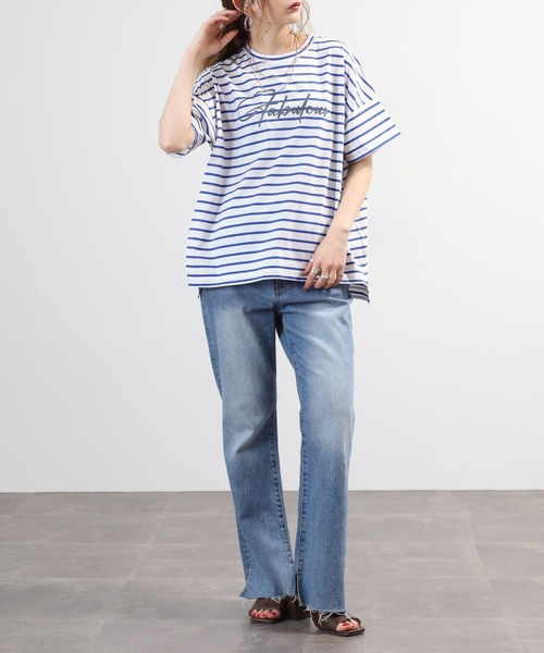 BRODIAEA(ブローディア)の「BRODIAEA ボーダーロゴプリント半袖Tシャツ 日本製(Tシャツ/カットソー・レディース・ブルー/グレー/ダークネイビー・40)」の17枚目の写真