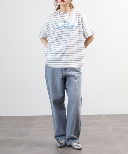 BRODIAEA(ブローディア)の「BRODIAEA ボーダーロゴプリント半袖Tシャツ 日本製(Tシャツ/カットソー・レディース・ブルー/グレー/ダークネイビー・40)」の9枚目の写真