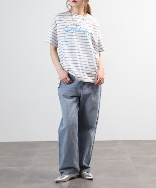 BRODIAEA(ブローディア)の「BRODIAEA ボーダーロゴプリント半袖Tシャツ 日本製(Tシャツ/カットソー・レディース・ブルー/グレー/ダークネイビー・40)」の10枚目の写真