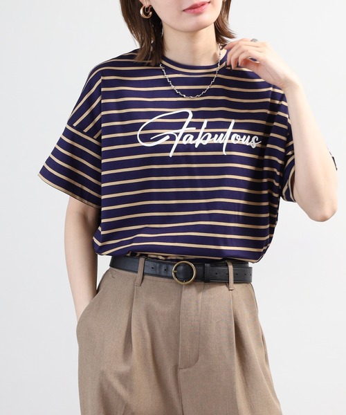 BRODIAEA(ブローディア)の「BRODIAEA ボーダーロゴプリント半袖Tシャツ 日本製(Tシャツ/カットソー・レディース・ブルー/グレー/ダークネイビー・40)」の18枚目の写真