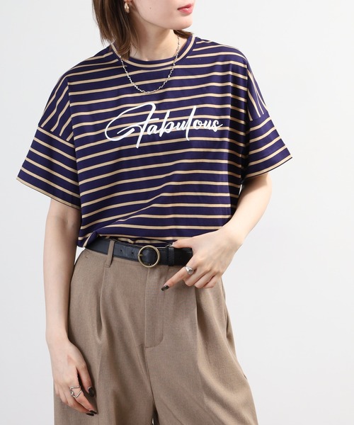 BRODIAEA(ブローディア)の「BRODIAEA ボーダーロゴプリント半袖Tシャツ 日本製(Tシャツ/カットソー・レディース・ブルー/グレー/ダークネイビー・40)」の19枚目の写真