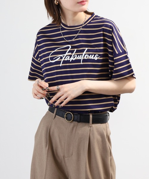 BRODIAEA(ブローディア)の「BRODIAEA ボーダーロゴプリント半袖Tシャツ 日本製(Tシャツ/カットソー・レディース・ブルー/グレー/ダークネイビー・40)」の21枚目の写真
