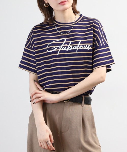 BRODIAEA(ブローディア)の「BRODIAEA ボーダーロゴプリント半袖Tシャツ 日本製(Tシャツ/カットソー・レディース・ブルー/グレー/ダークネイビー・40)」の22枚目の写真
